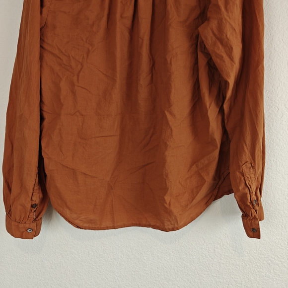 Xirena Orange Cotton Ruffle Neck Button Down Blouse | Relaxed Boho Coastal Chic - Picture 9 of 10